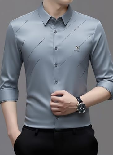 Image of IndoPrimo Men's Premium Satin Shirt for Party, Formal & Casual Wear - Stylish Designer Full Sleeve Shirt for Men