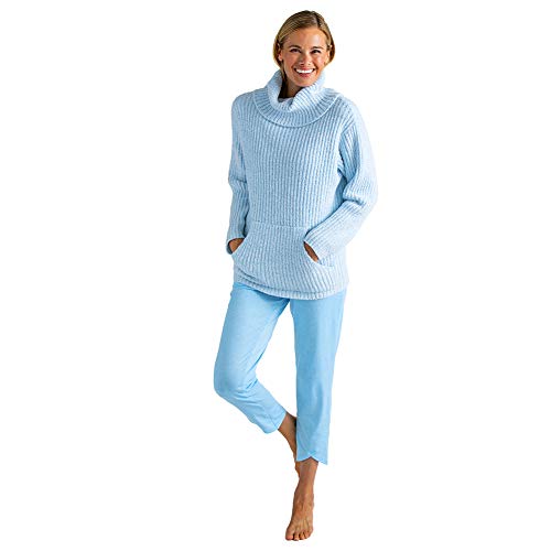 Softies Women's Ultra Soft Marshmallow Slouch Turtleneck Lounge Set Blue