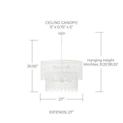 Image of Capital Lighting 352971WE Phoebe Modern Laser-Cut Adornments 2 Layers Lace-Like Pendant, 7-Light 420 Total Watts, 31 inch H x 27 inch W, Matte White