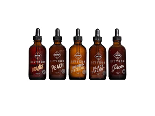 Proof Syrup Deluxe Cocktail Bitters Set: Orange, Peach, Pecan, Black Walnut, Coconut Pineapple. 20Oz. All Natural, Made In Usa. 100+ Superb Cocktails. #TOP5