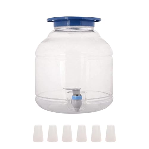Image of Plastic Water Dispenser with Tap and 6 Glasses, Storage Container Jar Bottle Can (10 Litre, Transparent), White