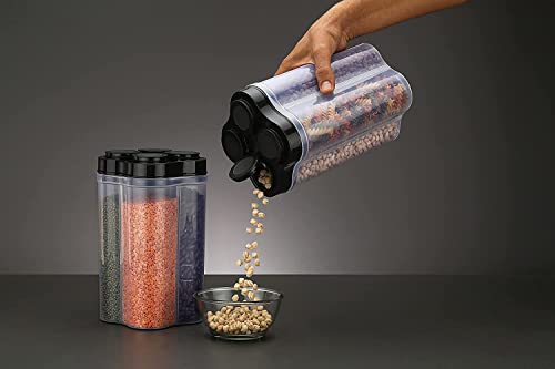 Image of Kitchenwell Multi-Purpose Airtight Transparent Plastic Lock Food Storage 4 Section Container Jar for Grocery, Fridge Container (Pack of 4, 2500ML -Black)