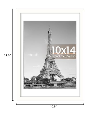 Image of upsimples 10x14 Picture Frame, Display Pictures 8.5x11 with Mat or 10 x 14 Without, Wall Hanging Diamond Frames, White, 1 Pack