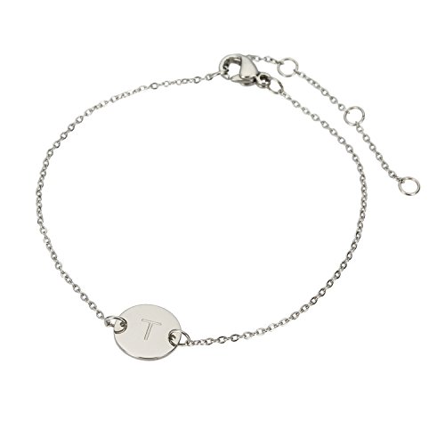 Image of HUAN XUN Stainless Steel Engraved Initial Bracelet Adjustable, 7.87 inch