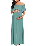 Ecavus Women's Off Shoulder Ruffle Trim Maxi Maternity Dress for Baby Shower