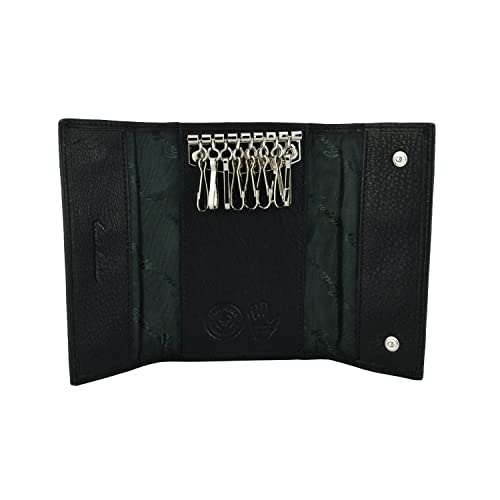 CM Conte Massimo Porte-clés Homme Femme en Cuir Véritable Noir - Organisateur de Clés avec Porte-cartes et Monnaie