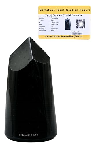 Image of Certified Black Tourmaline Crystal Tower Obelisk Point for Chakra, Healing and Balancing - AAA Grade Original Certified Gemstone Agate for Reiki Meditation Yoga Spiritual (2-3 Inches)