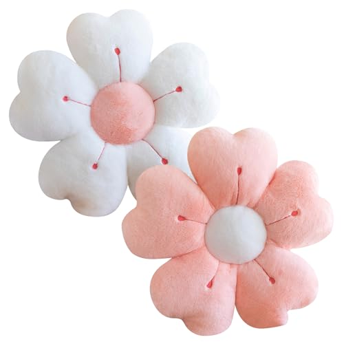 Copbopwn 2 almohadas de flores lindas almohadas de 35 cm, cojín de suelo, cojín de margaritas, cojines estéticos, bonitos cojines para decoración del hogar y dormitorio (blanco + rosa)