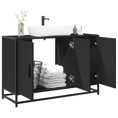 Xichuzi Armario de Lavabo de baño Madera ingeniería Negro 90x33x60 cm, Mueble Baño, Mueble Auxiliar Baño, Armario De Baño, Mueble Bajo, Mueble Lavabo - 849269