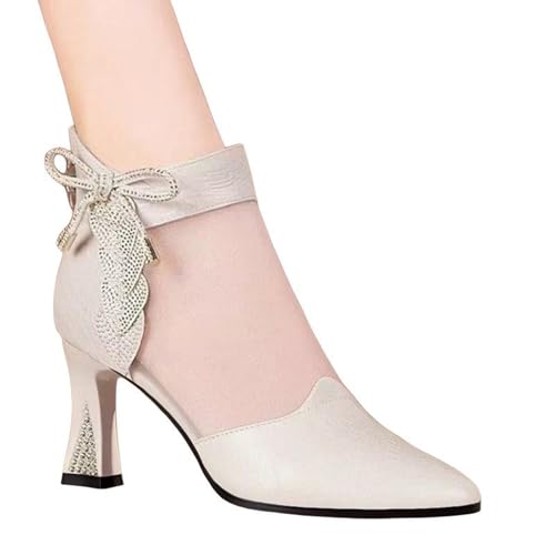 High Heel Mesh Sandals for Women Dressy Summer Rhinestone Heeled Ankle Boots Pointed Toe Back Zipper