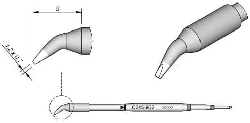 JBC Tools C245-962 Solder Tip - C245 Series Cartridge - Chisel - Curved - Extended Life - 1.2 mm x 0.7 mm