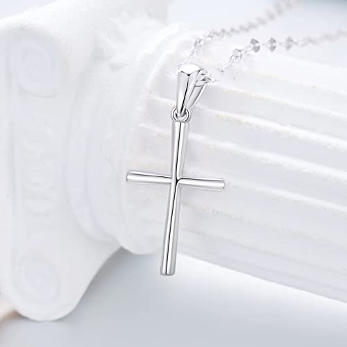 SISGEM 14k White Gold Cross Pendant and Lip Chain Necklace for Women, Baptism Jewelry Confirmation Gifts for Her, 18 inch4