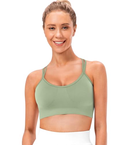 Image of VEQKING Strappy Cross Back Women Sports Bra Pack for Medium Support Workout | Removable Padded Cups, Spaghetti Strap, Comfort Seamless Wirefree, Soft Breathable Fabric, for Gym /Yoga /Pilates /Walking /Daily