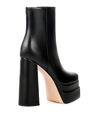 ANN CREEK Women's Double Platform Ankle Boots Chunky Heel Booties Side Zipper Square Toe High Heel Casual Boots3