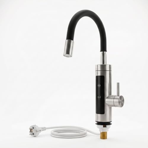 Image of Stainless Steel Thermostat Instant Water Heating Faucet with Touch Control Panel Tap with Adjustable Water Flow & Temperature Modern Sink Tap with Flexible Spout for Kitchen Basin