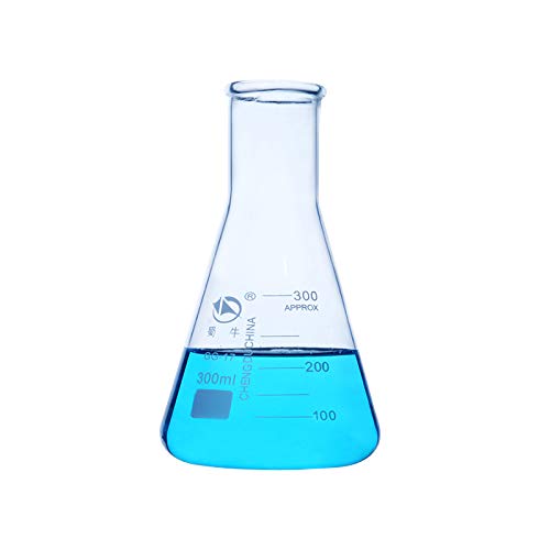 Generic Lab Erlenmeyer Flask Wide Mouth Conical Flask 300ml Borosilicate 3.3 Glass Lab Glassware with Printed Graduation (300ml)
