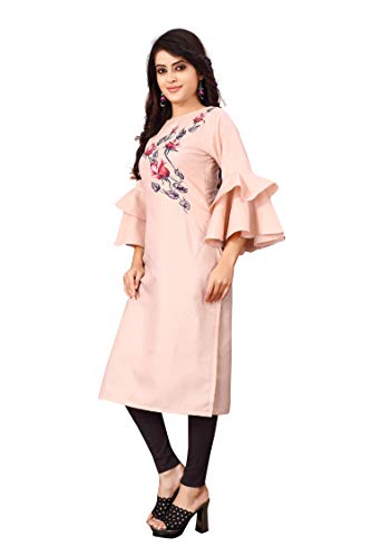 Image of OM SAI LATEST CREATION Slub-Rayon 3 /4 Sleeve Printed A-Line Kurti for Women