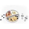 ORIBEL Silicone Baby Feeding Set| 3 Count| Self Feeding Utensils Set with Suction Plate and a Set of Baby Spoon| Easy to Clean| Dishwasher Safe (Earl Grey)