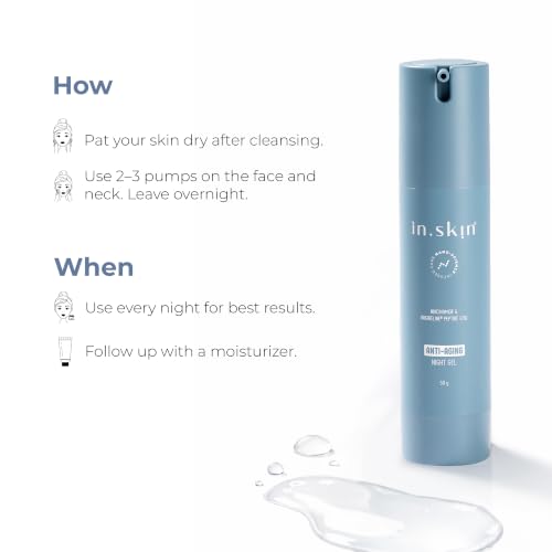 Image of in.skin Anti-Aging Night Gel with 2% Argireline Peptide, 2% Niacinamide & 2% Vitamin C | Overnight Repair Gel for Fine Lines, Glow & Even Skin Tone (50 g)