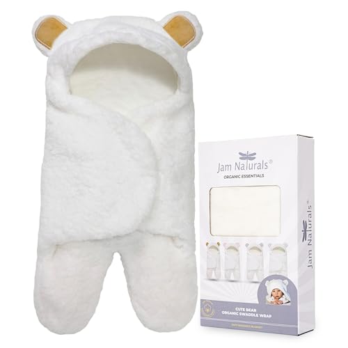Image of Jam Naturals-Cute Bear Organic Newborn Swaddle Wrap-Gender Neutral Soft Baby Blanket, Newborn Baby Registry Gift (Golden Brown, 0-3m)