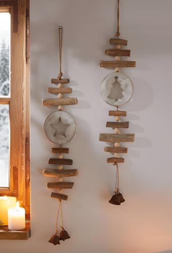 Dekoleidenschaft 2X Dekohänger Stern & Tanne aus Holz, 56 cm hoch,...