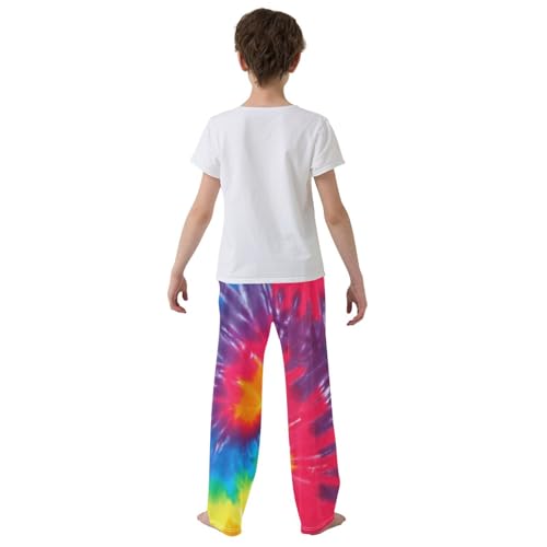 Tie Dye Rainbow Print Boys Long Pants Soft Trousers Elastic Waist Kids Lounge Bottoms with Pockets S-XL3