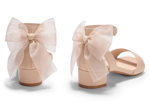 Image of Coutgo Girls Dress Shoes Sandals Chunky Low Heels Bow Ankle Strap Flower Girl Wedding Party Shoes