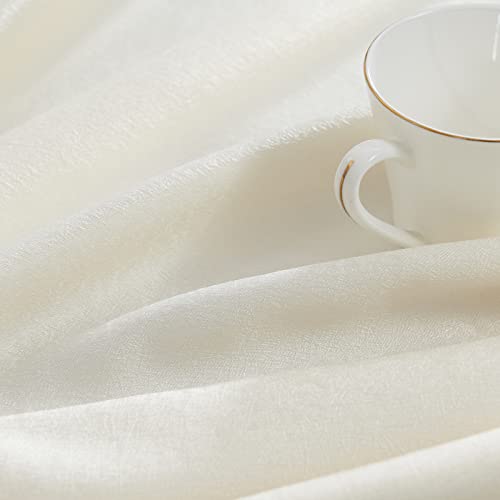 Jinchan Curtains For Living Room Embossed Textured Window Curtain 84 Inches Long Elegant Faux Silk Drape For Bedroom Solid Modern Light Filtering Grommet Top Curtain 2 Panels Cream #TOP2