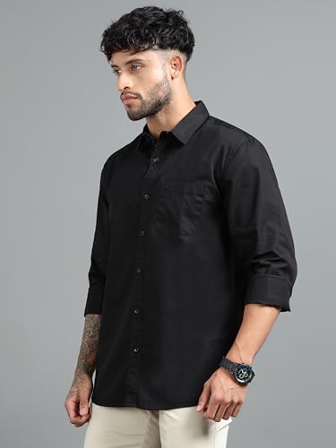 Image of Men Slim Fit Solid Spread Collar Casual Shirt