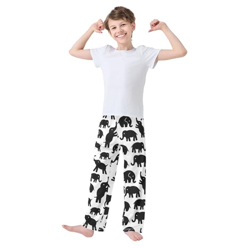 Boys' Pants Black Elephant Pattern Long Bottoms Jogger Pants Elastic Waist Trousers with Pockets S-XL2