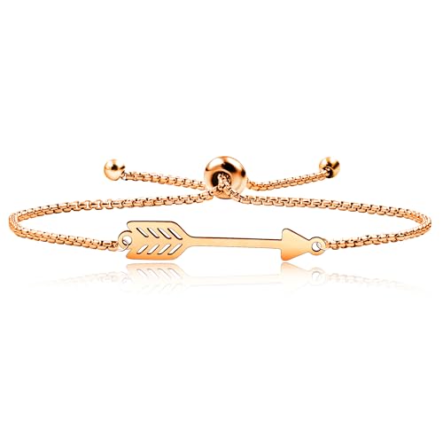 Image of Forged Stainless Steel Arrow Charm Slider Adjustable Bracelet, Men for Women Valentine's Day Birthday Gift for Lover