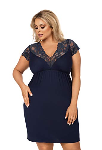 Selente Sweet Dreams Damen Plussize Nachthemd / Negligee (Made in EU) in großen Größen, Dunkelblau Kurzarm, 46 Cover