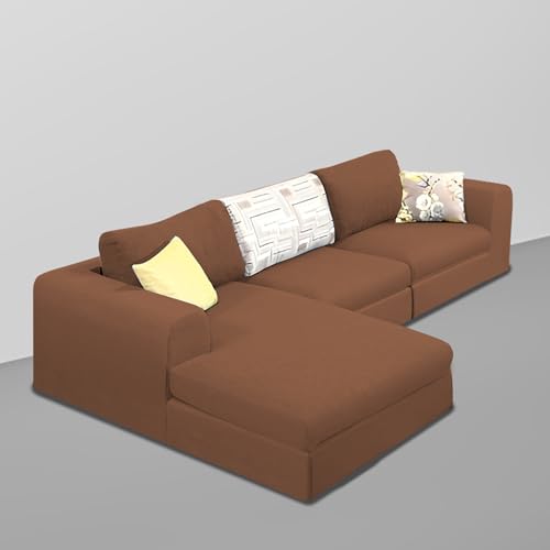 Image of Koza LHS 4 Seater L Shape Sofa Set with Center Table for Living Room (Brown Fabric) Premium Fabric Sofa