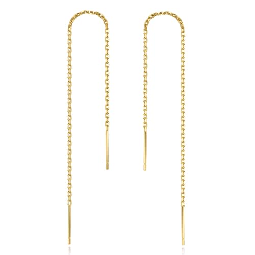 Sterling Silver Threader Chain Earrings for Women – 14K Gold Plated Hypoallergenic Dangle Jewelry，Lightweight 4.8 Inch Earrings, Minimalist & Versatile Design for Daily Wear or Gifting