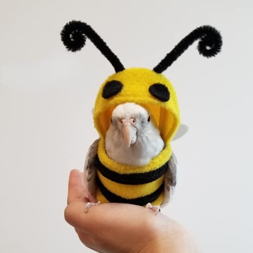 Image of Bird Costume Diaper Flight Suit Bee Shape Hoodie Clothes Cosplay Photo Prop for Parrots Parakeet Cockatiel Sun Conure, Small Animals Apparel (Bee with Diaper, X-Large), Green (BPF1)