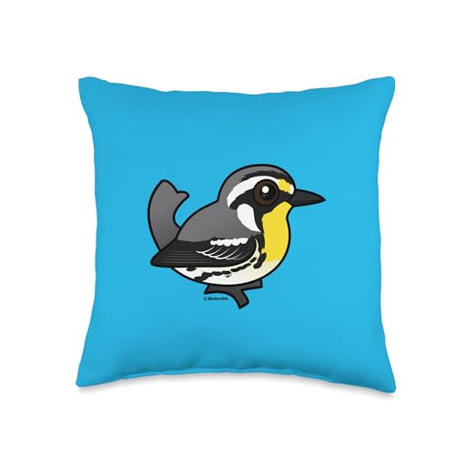 Birdorable Yellow-Throated Warbler Cartoon Bird Illustration Throw Pillow