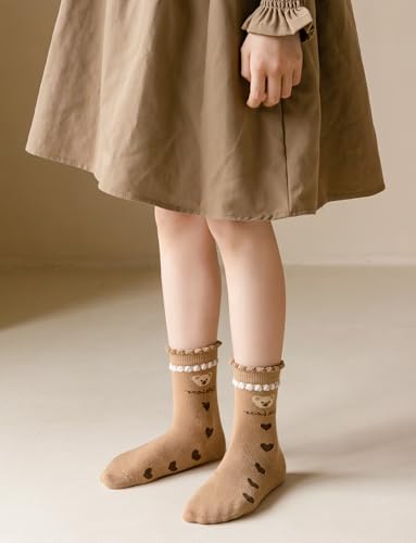 SEAUR 5 Pairs Little Girls Boys Soft Cotton Socks Crew Ankle Sock Cute Pattern Dress Socks4