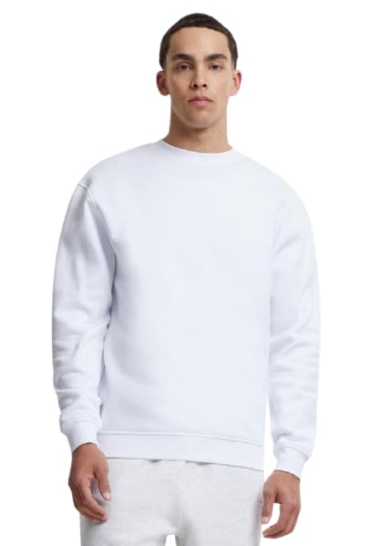 White Crewneck Sweatshirt, 100% Fleece, Relaxed Fit-image-27