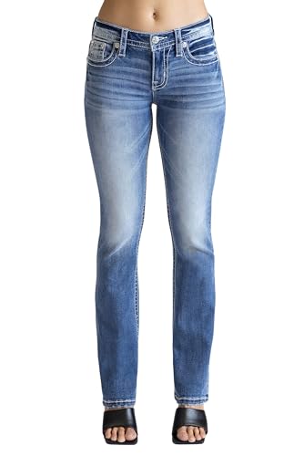 Miss Me Women's Aztec Feathered Cow Mid-Rise Bootcut Jeans2