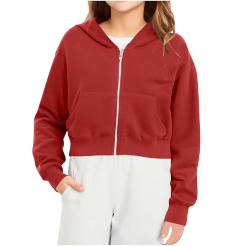 Girls Sweatshirt - Full-Zip Cropped Hoodies, Fleece Cute y2k Aesthetic Clothes, Fall Casual Workout Jackets 5-14 Years3