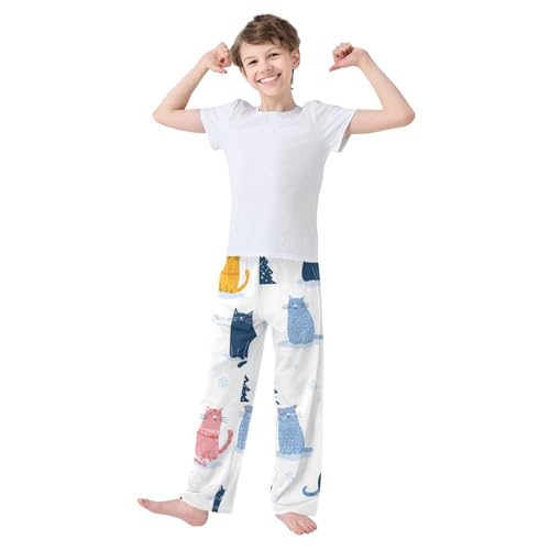 Cat Snowflakes Boys Long Pants Soft Trousers Elastic Waist Kids Lounge Bottoms with Pockets S-XL3
