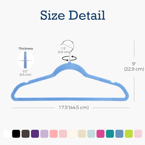 Image of HOUSE DAY Tranquil Blue Velvet Hangers 60 Pack, Non Slip Clothes Felt Hanger Heavy Duty for Coat, Premium Slim Space Saving Suit Hangers for Closet Organizer, 360 Rotating Silver Hook