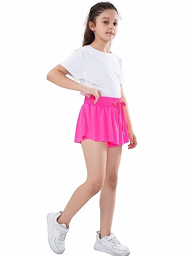 KORADI Girls Flowy Shorts Youth Butterfly Shorts Teen Athletic Gym Running Tennis Shorts with Spandex Liner 2-in-12