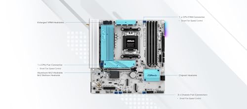 Image of ASRock B850M Pro RS WiFi White AMD AM5 Micro-ATX Motherboard, White Edition, Supports AMD Ryzen 9000 /8000 /7000 Series Processors, DDR5 8000+ (OC), PCIe 5.0, 2.5G LAN, WiFi 6E, 8+2+1 Power Phase