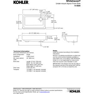 KOHLER-5826-0-Whitehaven-Farmhouse-Self-Trimming-Undermount-Single-Bowl-Sink-with-Short-Apron-33-Inch-White KOHLER 5826 0 Whitehaven Farmhouse Self Trimming Undermount Single Bowl Sink with Short Apron 33 Inch White