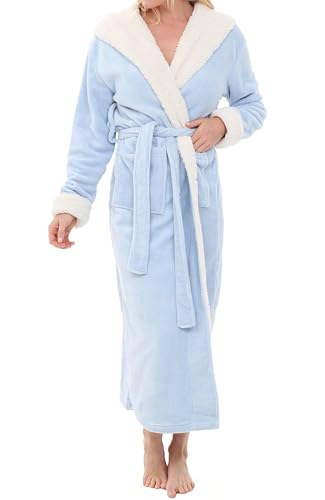 Alexander Del Rossa Sherpa Robes for Women Long, Womens Robes Long Hooded Bathrobes for Women, Plus Size Robe