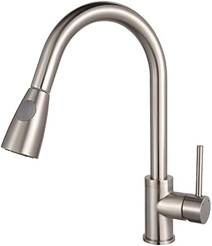 Modern Stainless Steel Single Handle Pull Down Spray Kitchen Sink Faucet, Brushed Nickel Finished