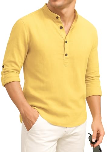 Image of DEEMOON Men's Cotton Blend Solid Regular Fit Full Sleeve Short Kurta | Men's Trendy Short Kurta