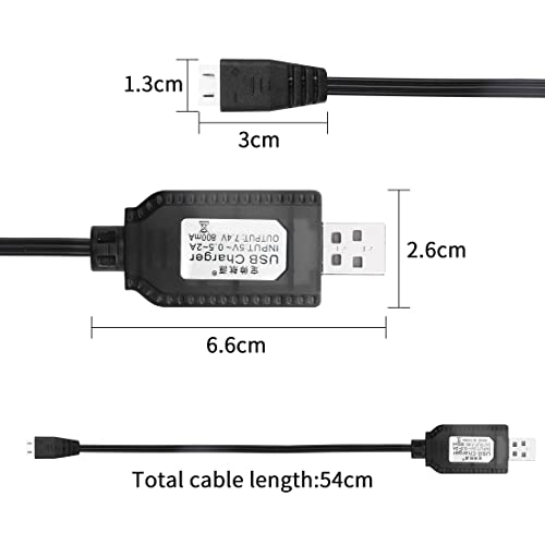 YACSEJAO 2 Pack 7.4V LiPo Battery USB Charger Cable for RC Model Vehicle Buggy Car Truck Boat (XH-3P) - Image 6