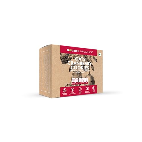 Image of Nourish Organics Oats Cranberry Cookies | Wholesome Cookies with Cranberries & Walnuts | Made with Oats, Coconut Jaggery & Seeds | High Fibre Snack | No Refined Sugar | 120g Pack